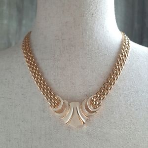 TRIFARI SIGNED ART DECO style cream ENAMEL link necklace